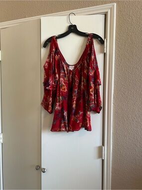 Parker Red Floral Cold-Shoulder Top